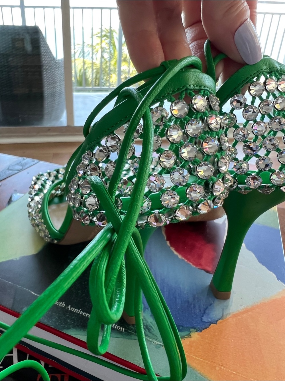Bottega Veneta Green Crystal-Embellished Strappy Heels - Picture 4 of 10